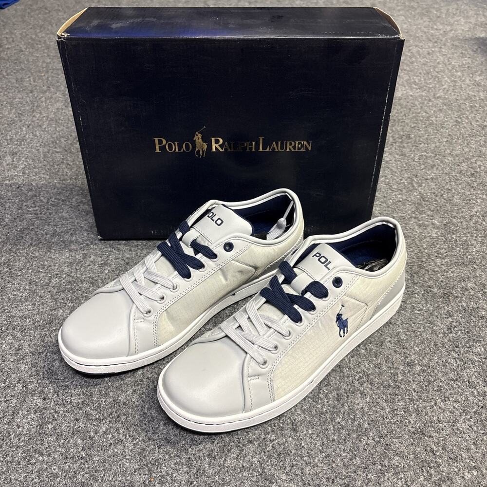 NEW Polo Ralph Lauren Men's 8D Trevose Low Navy /Grey Leather / Ripstop Sneakers